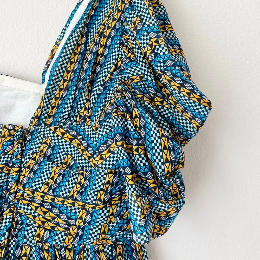 BCBGMAXAZRIA One Shoulder Puff Sleeve Top Cotton Silk Boho Statement XS NWOT - Picture 7 of 10